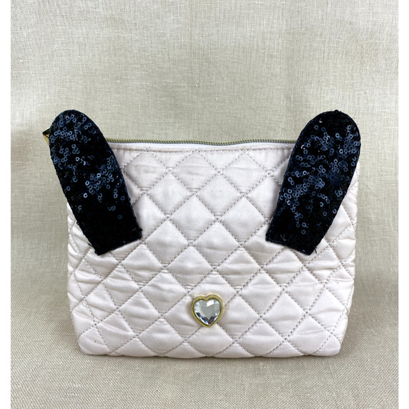 Betsey Johnson Pink Quilted Kitty Cat Zip Makeup Bag - Picture 1 of 7